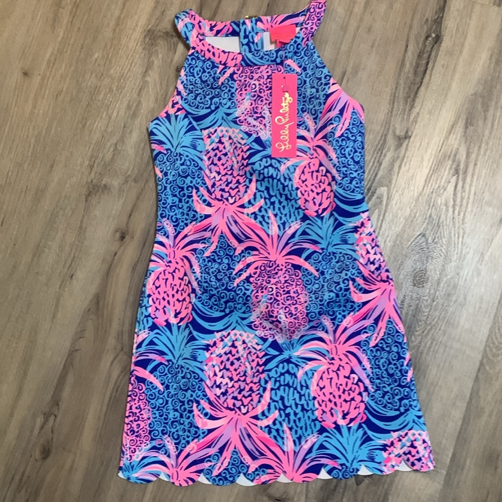 NWT Lilly Pulitzer Girls Size 8 Dress, Blue, Pink, Tropic Down Low, $69